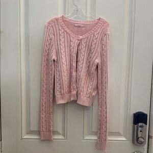 American Eagle Pink Cable Knit Button-Front Women’s Sweater